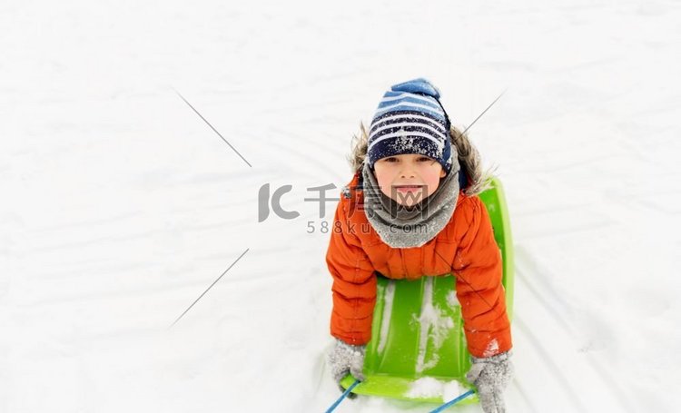  冬天，孩子，孩子，雪橇