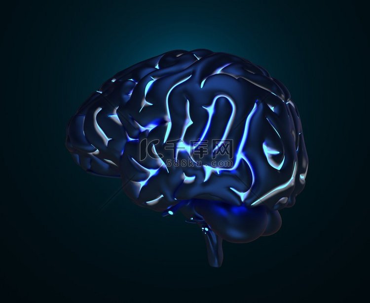 人类大脑中有发光的脑回。3D插