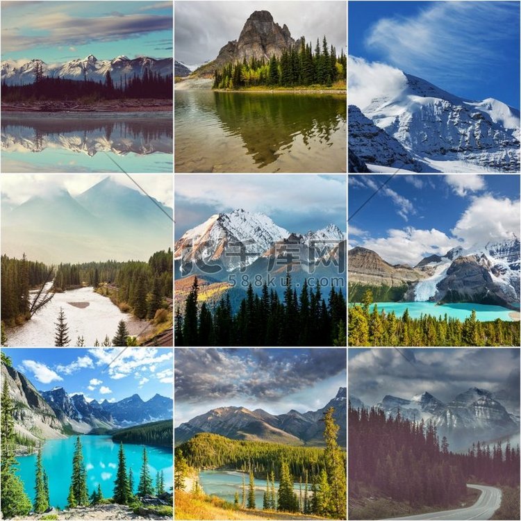 加拿大落基山脉风景如画的夏季系