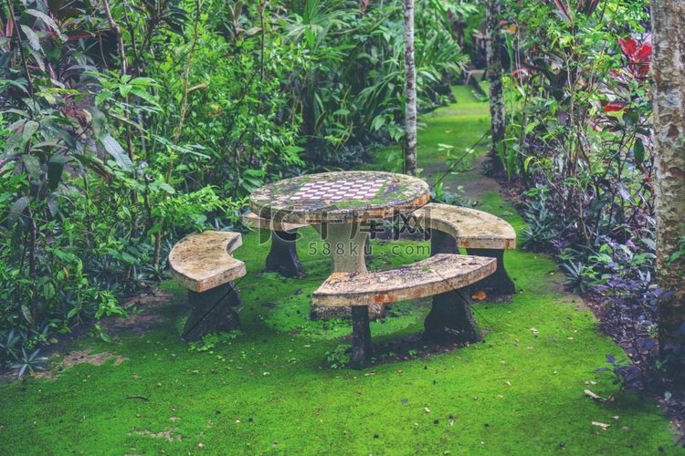 绿地，花园里的桌子