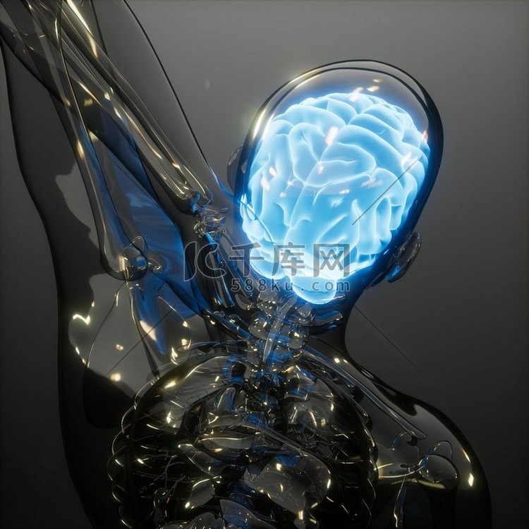 科学解剖学扫描显示人类大脑发光