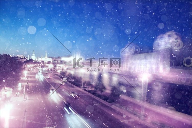 冬天的夜晚道路雪背景