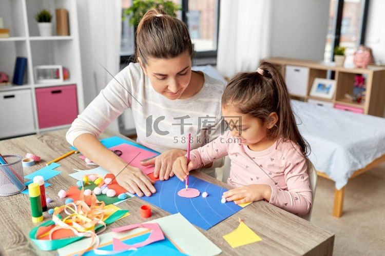  女儿，孩子，贴花，铅笔