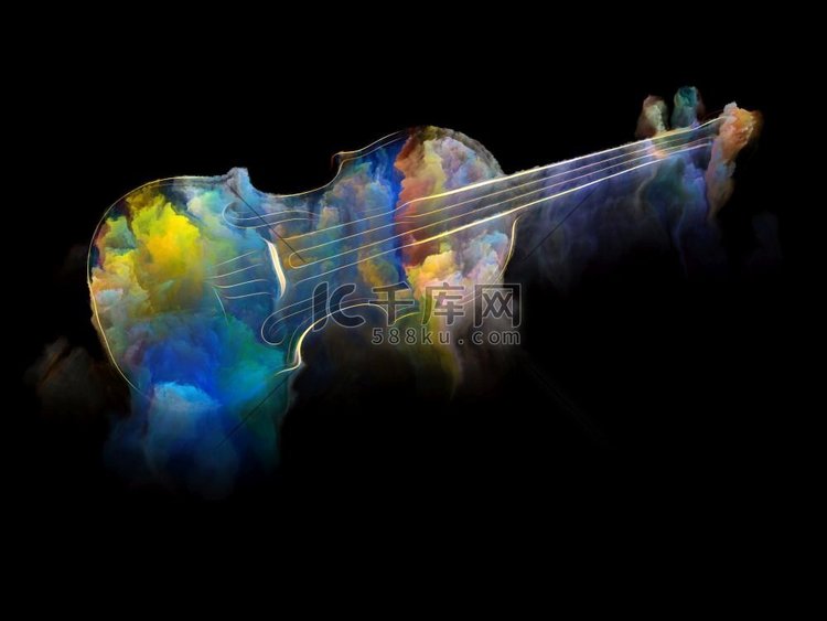 小提琴线条和彩色星云绘画插图的