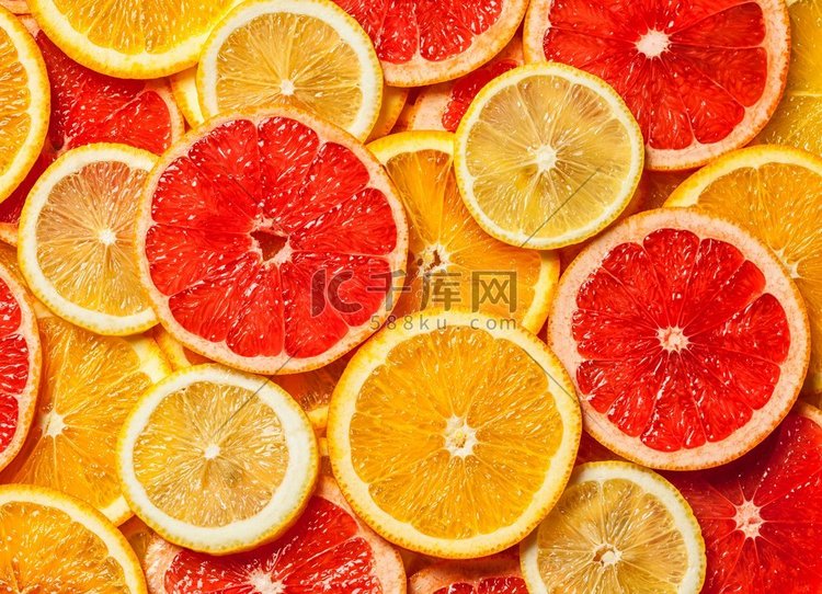 五颜六色的柑橘类水果—柠檬，橙
