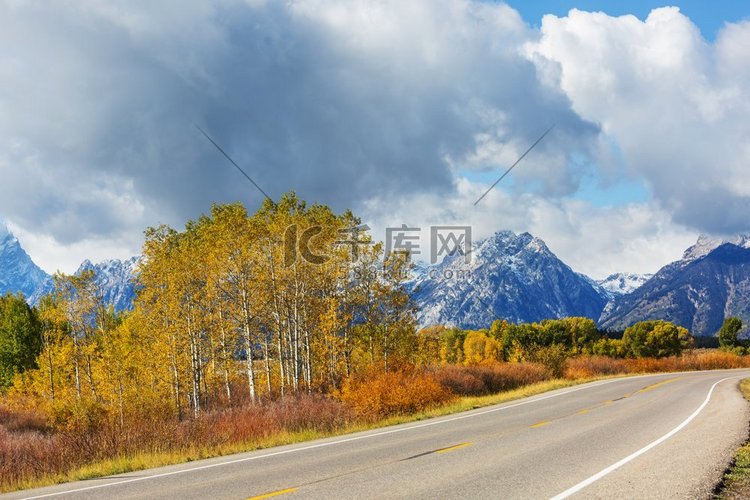 五颜六色的秋天场景在农村道路在