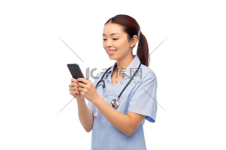  护士，女人，智能手机，电话