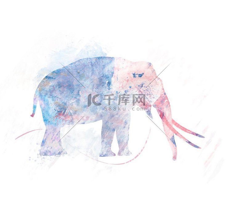行走的大象的数码绘画。大象形象