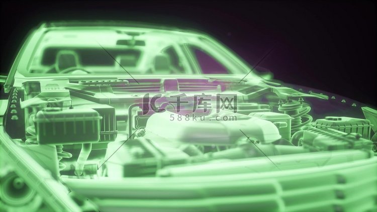 全息动画的3D线框汽车模型与发