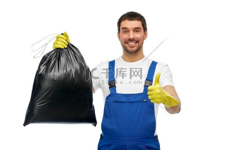 清洁工、垃圾、袋子、垃圾