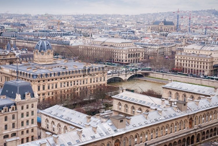 巴黎鸟瞰和塞纳河，法国。俯瞰巴