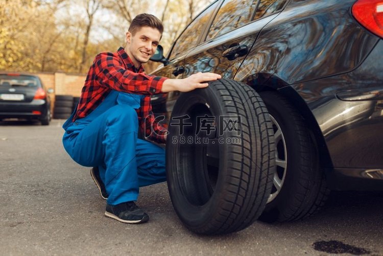  轮胎，汽车，机械师，修理
