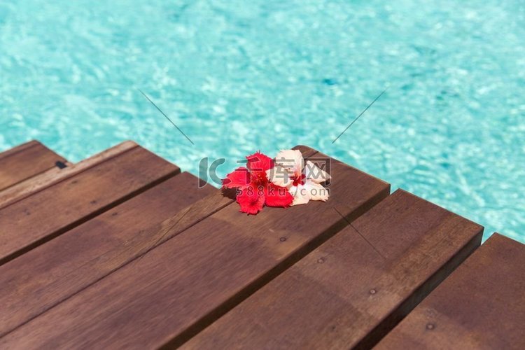 暑假、度假和度假概念-木质码头