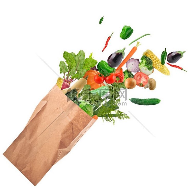 健康的素食食品在一个纸袋隔绝在