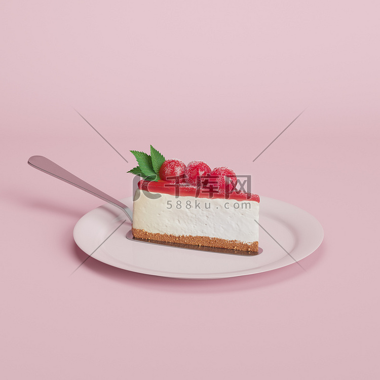 红樱桃芝士蛋糕 3d 渲染