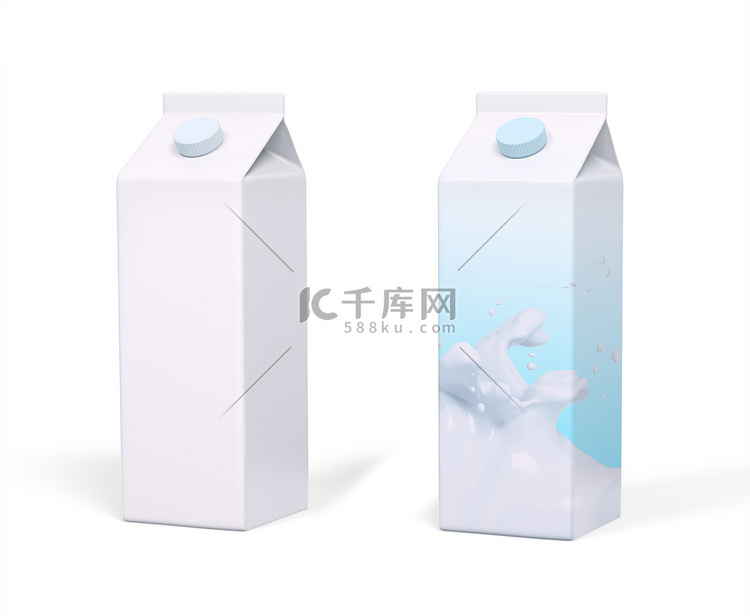 两个牛奶盒分离 3d 渲染
