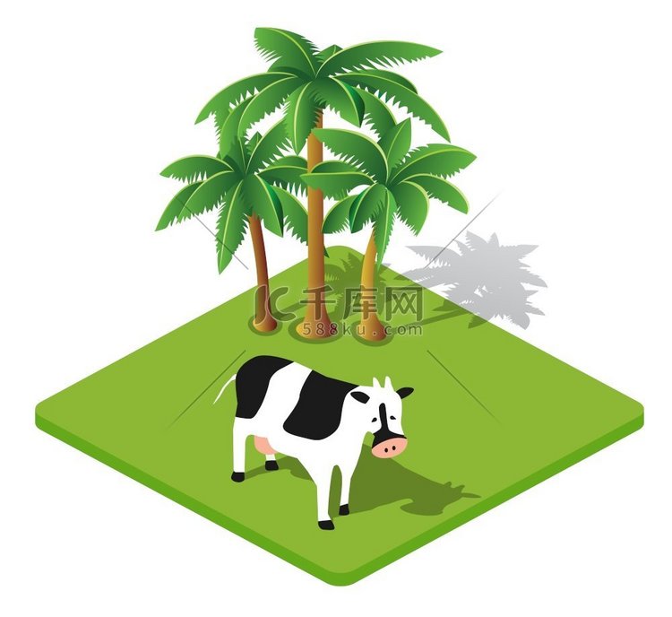 牛和棕榈乡村图标乡村生态景观农