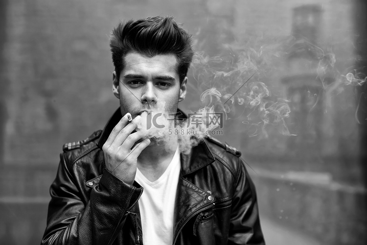 男子散发香烟烟雾