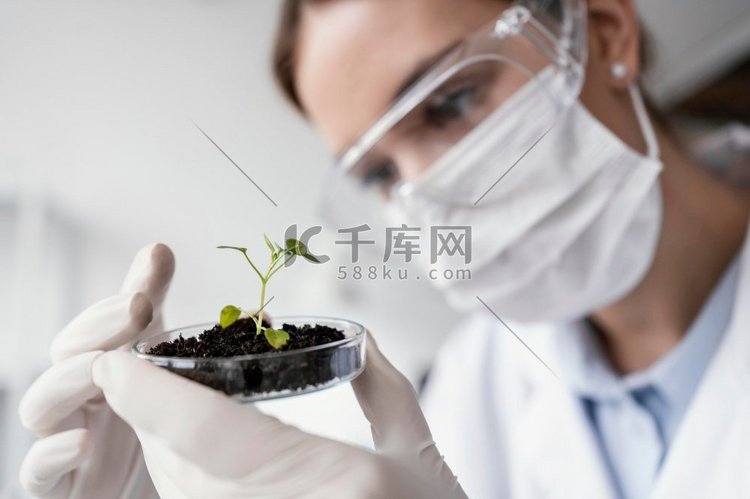 关闭科学家与植物
