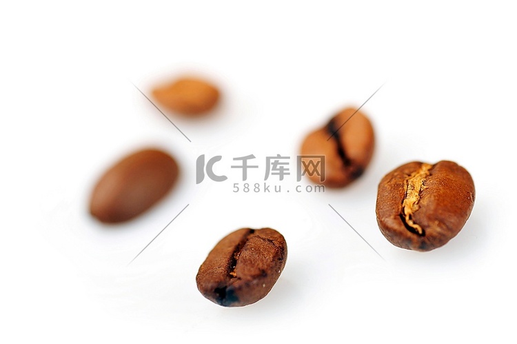 白色背景上的独立烘焙咖啡豆