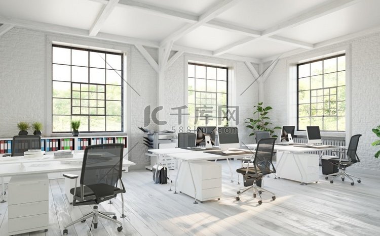 现代办公室室内设计理念。3D渲