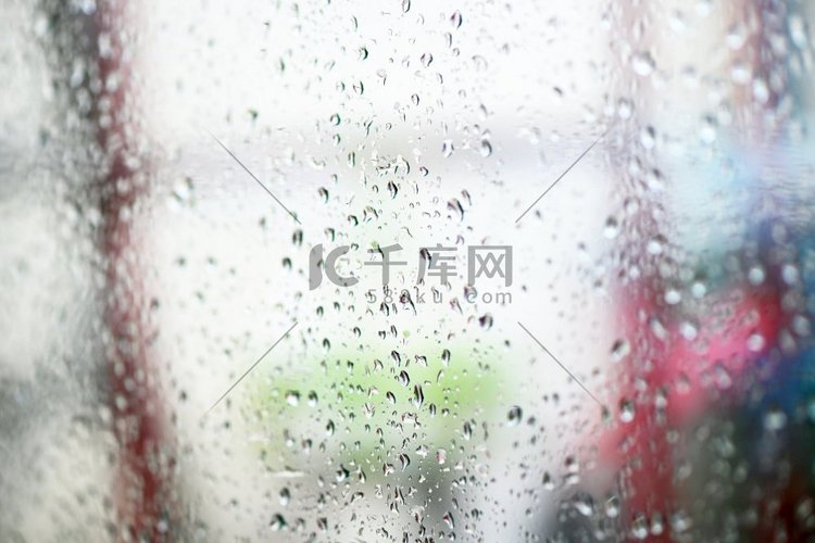 水滴玻璃背景，自然水滴在雨后，