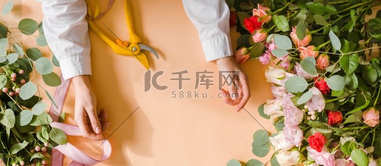 关闭花店工作台。高分辨率照片。