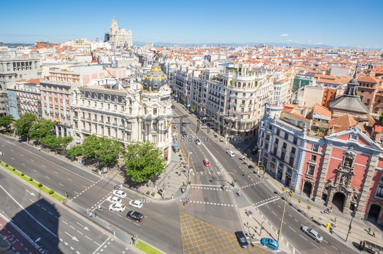 俯瞰欧洲西班牙首都马德里的主要