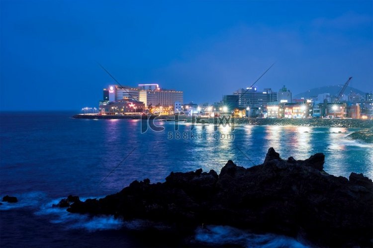 济州岛，韩国，夜间照明的济州岛