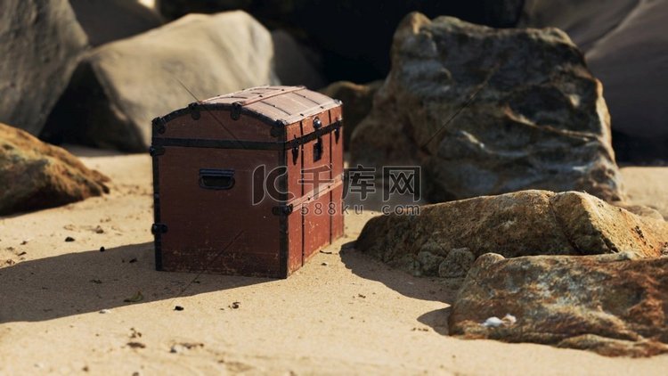 沙滩上沙丘上的宝箱