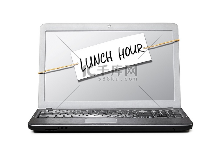 带午餐时间说明的笔记本电脑