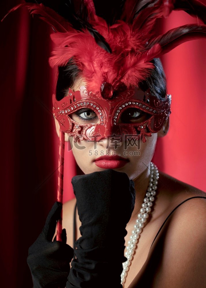 肖像神秘的女人与狂欢节面具5