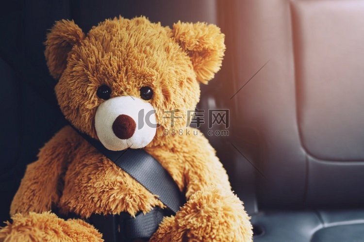棕色泰迪熊戴汽车安全带