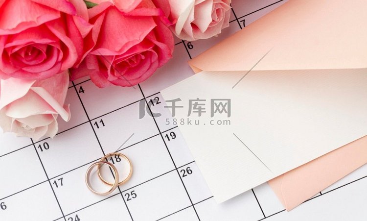 结婚戒指与鲜花日历