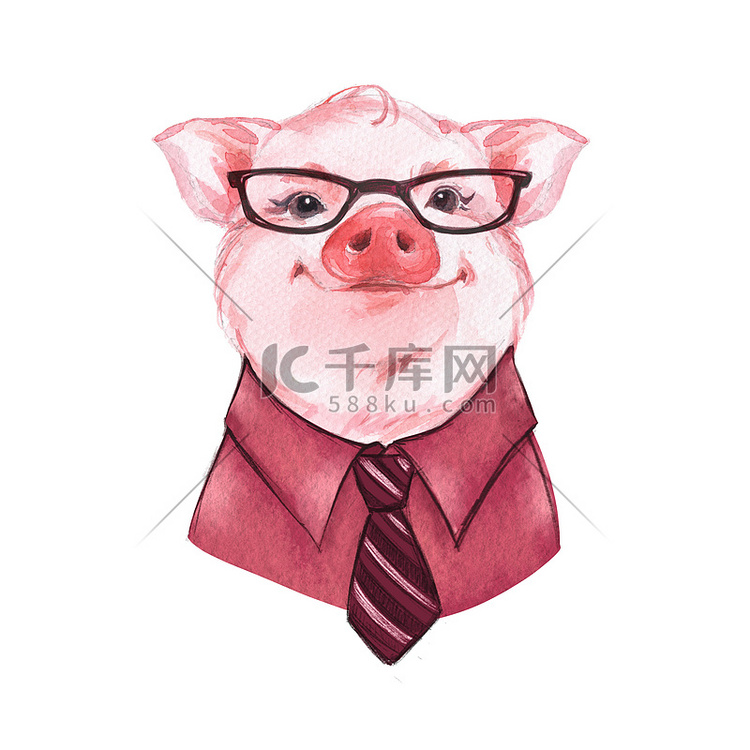 穿衬衫和领带的猪的波特