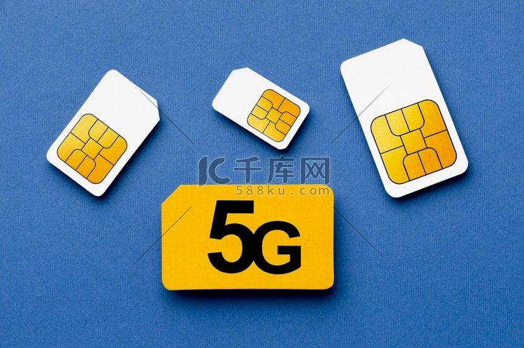 顶视图5G SIM卡。漂亮的照