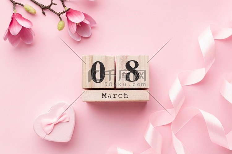 粉红色的女性元素与8三月字母