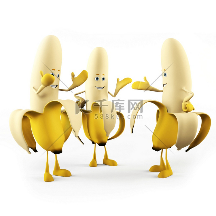 一个有趣的香蕉的3D渲染插图