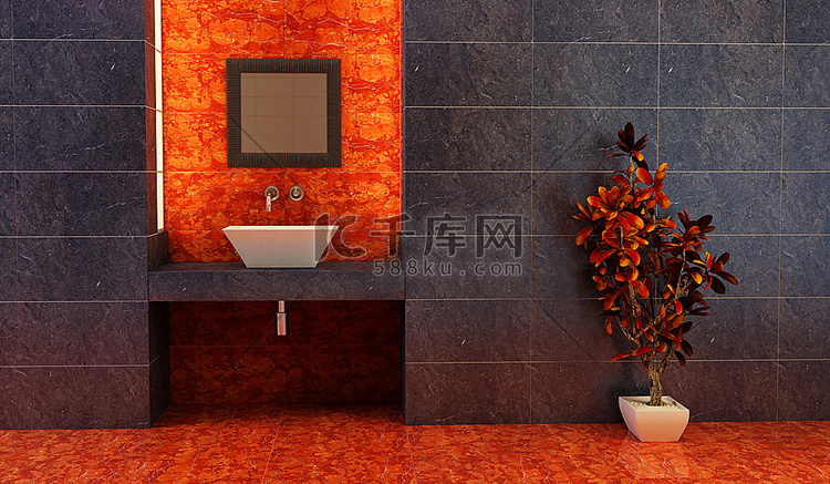 中国浴室的3D渲染
