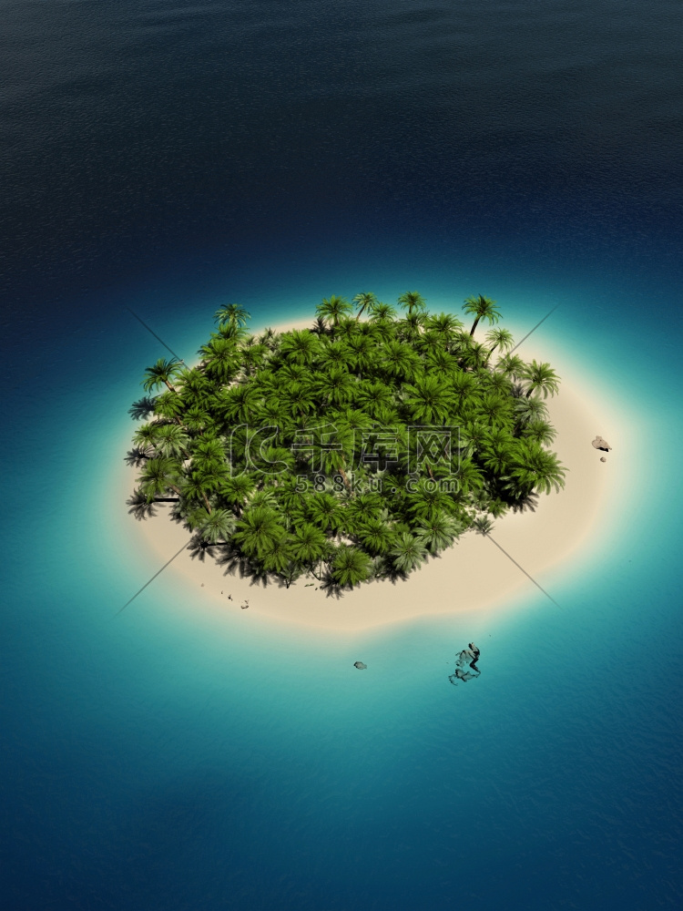 热带岛屿的3D渲染插图