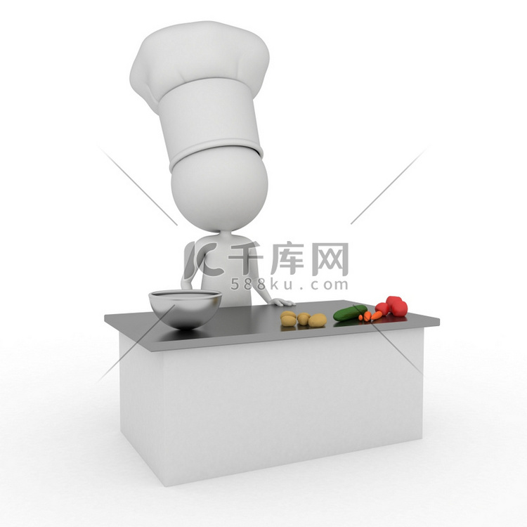 一个小厨师的3D渲染插图