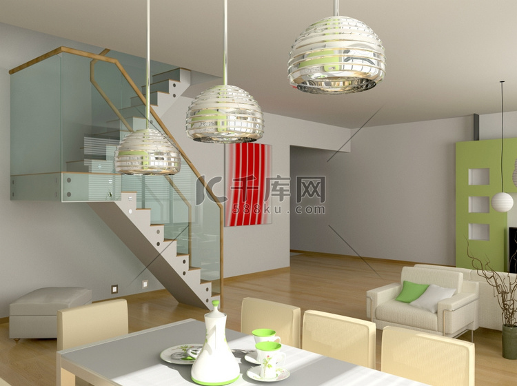 现代室内设计(私人公寓3D渲染)