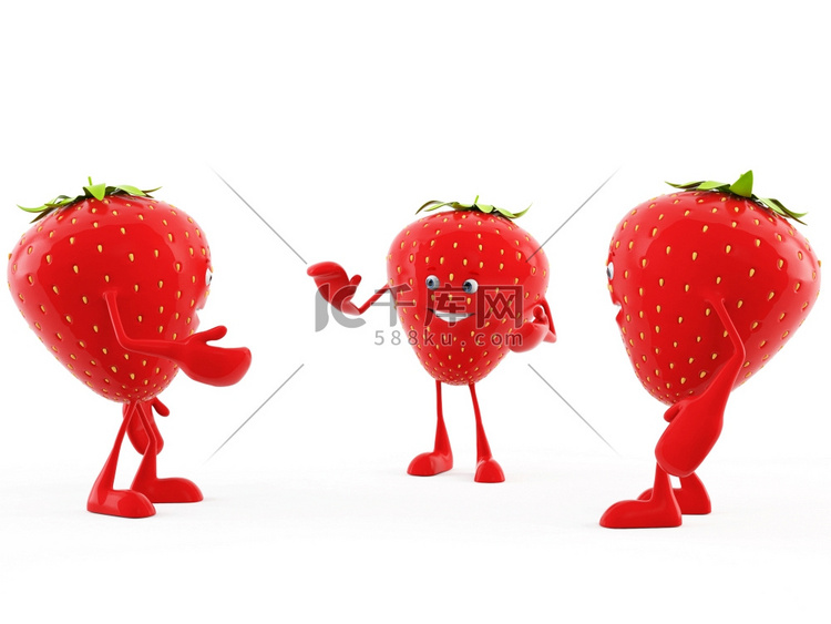 3D渲染的草莓字符的插图