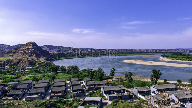 陕晋蒙黄河入口景观下午黄河夏季