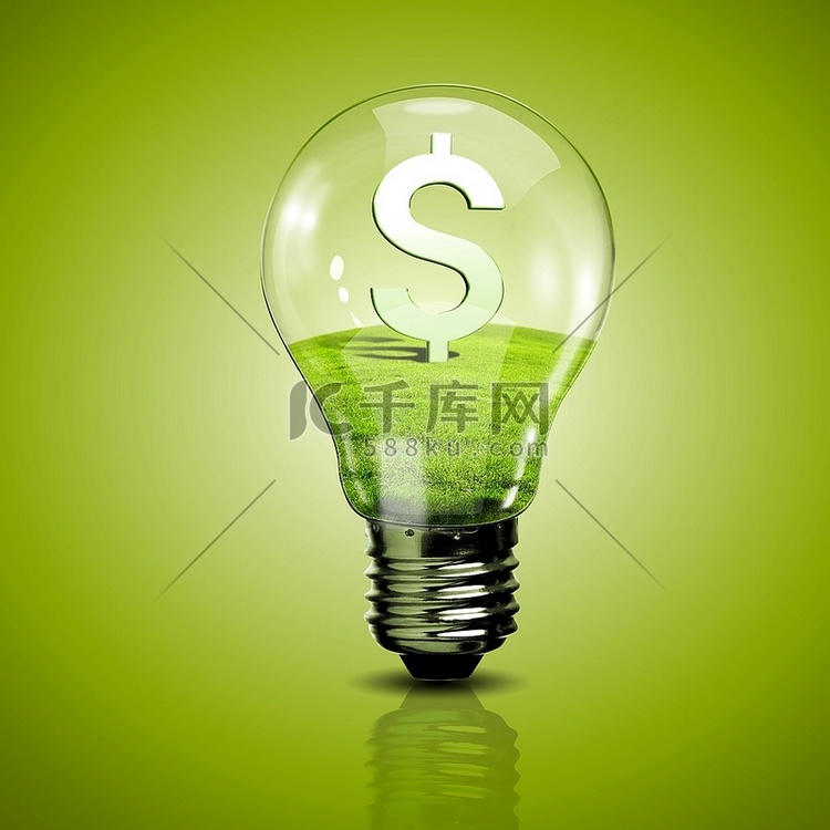 象征绿色能源的电灯泡和里面的货