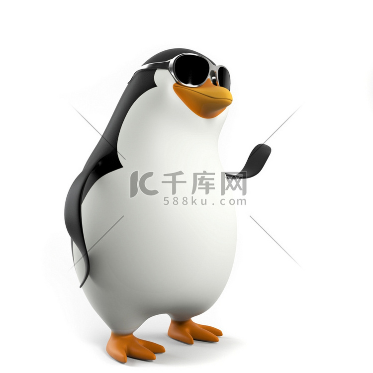 一个酷企鹅的3d渲染的例证