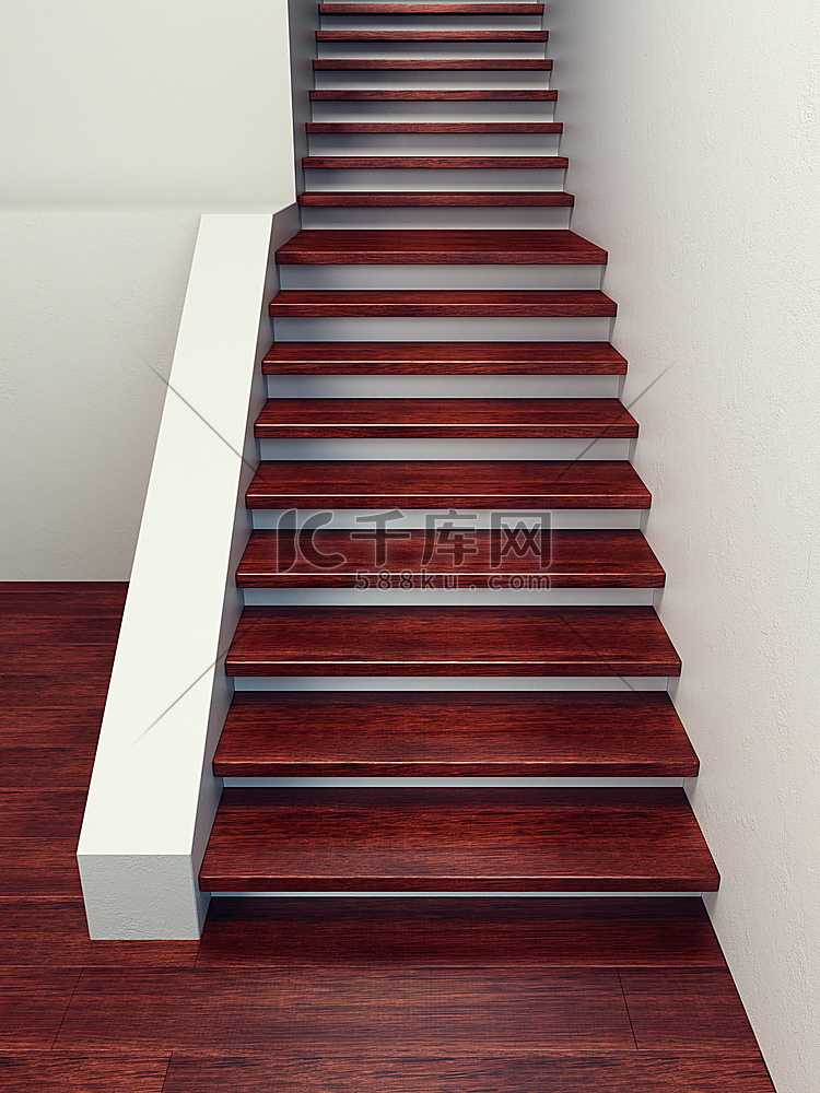 木质楼梯，高分辨率3D渲染