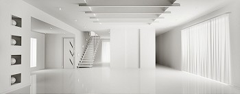 现代白色公寓内部全景3D渲染