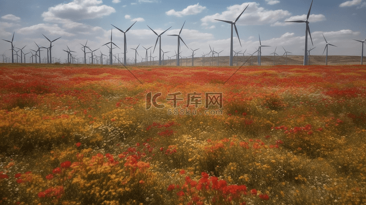 中国内蒙古灰腾锡勒草原上的风电