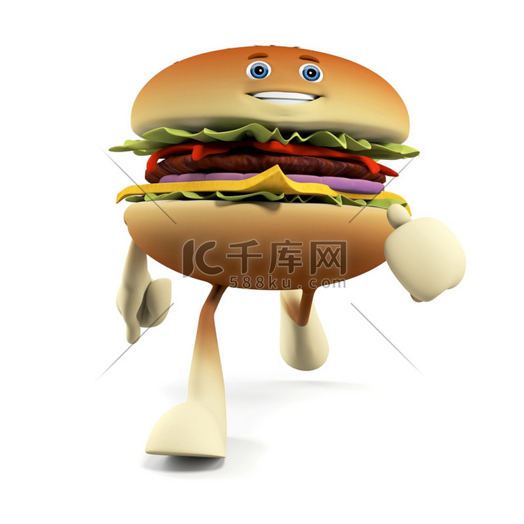 汉堡角色的3D渲染插图